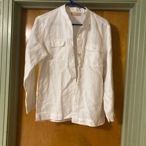 Kate Hill Casual 100% Linen White Button Down Long Sleeve Shirt Size Small